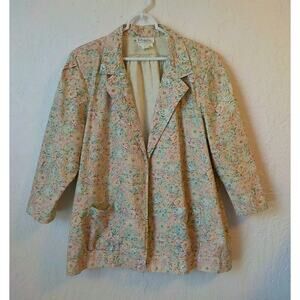 VTG Penny Lou of California Floral Beige Open Blazer Women Size 42 Fits Large